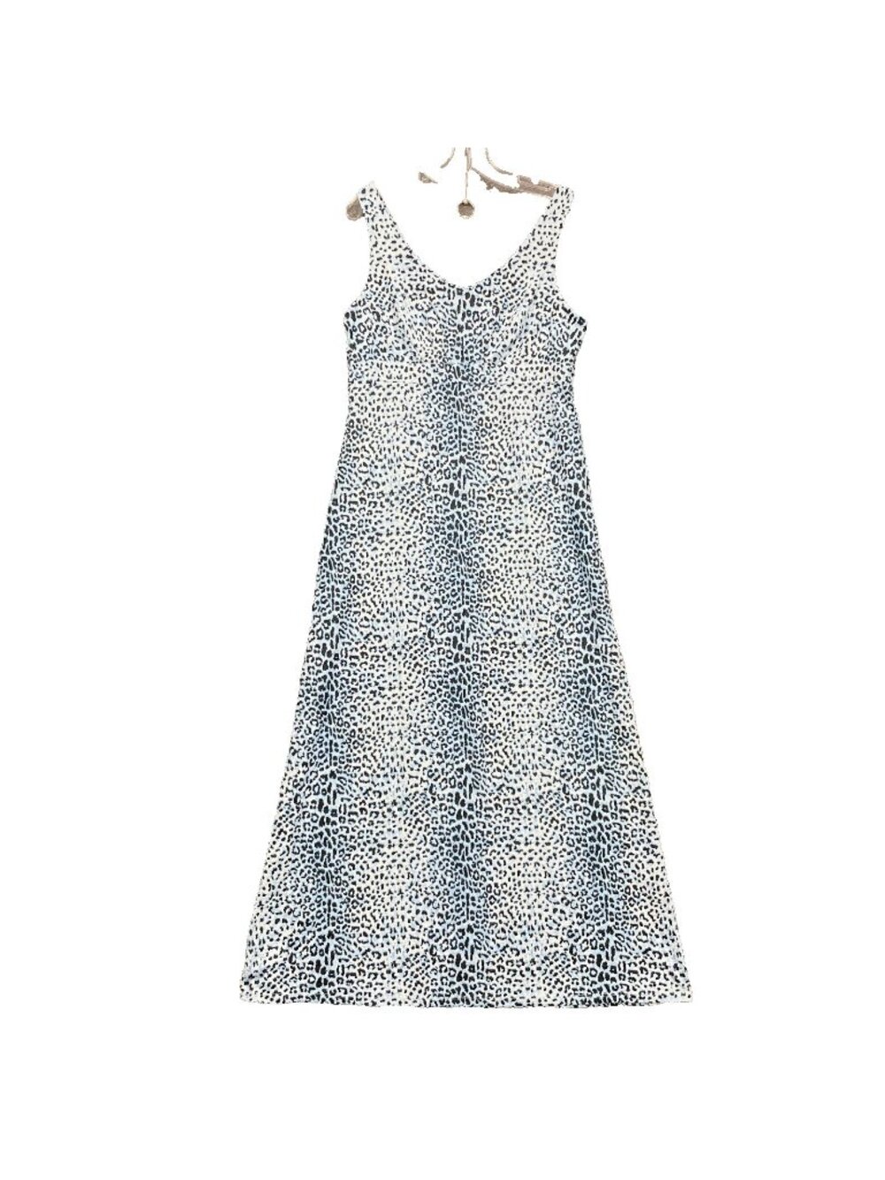 J McLaughlin Maxi Dress Womens L Blue Leopard Print Stretchy Long Dressy Animal